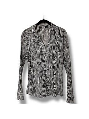 Apt. 9 Womens Black & White Animal Print Button-Up Shirt Size Large Long Sleeves